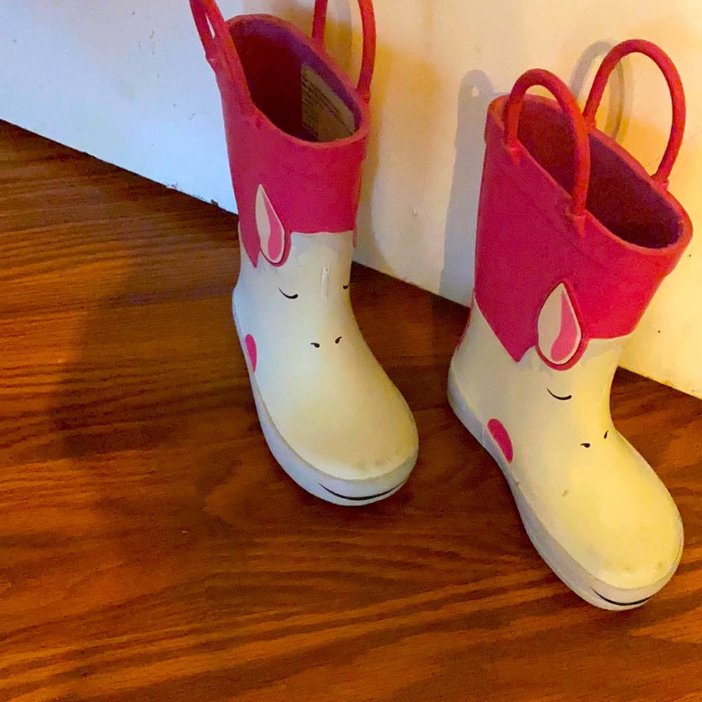 Beautiful pink and white unicorn rain boots